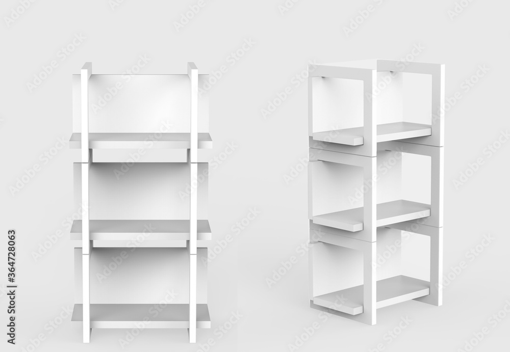 Display stand, retail display stand for product , display stands isolated on white background. 3d illustration Display stand, retail display stand for product , display stands isolated on white background. 3d illustration