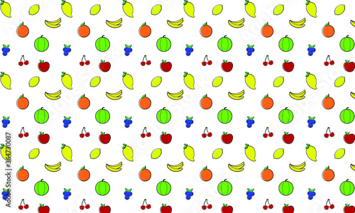 Fototapeta Naklejka Na Ścianę i Meble -  Pattern Fruits on white background. Vector illustration