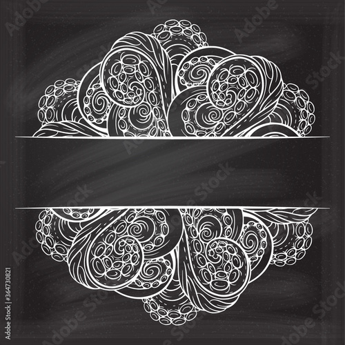 Tangled tentacles illustration. Decorative element with a place for text on a chalk background
