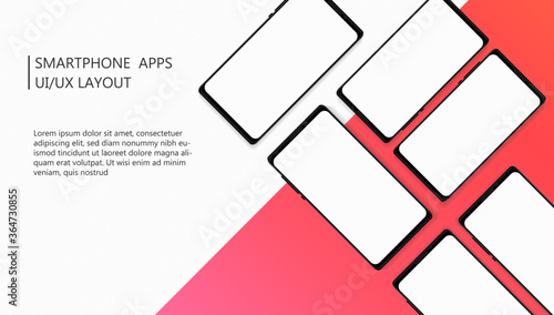 Vector modern UI/UX smartphone apps layout design background for website, landing page, cover, banner with blank screen mock ups.