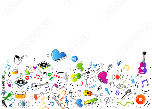 sfondo, icone, simboli, strumenti musicali, musica, concerto	