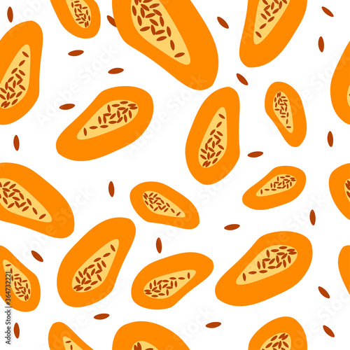 Vector seamless papaya pattern sliced papaya tropical texture decorative nature wallpaper series sweet fabric