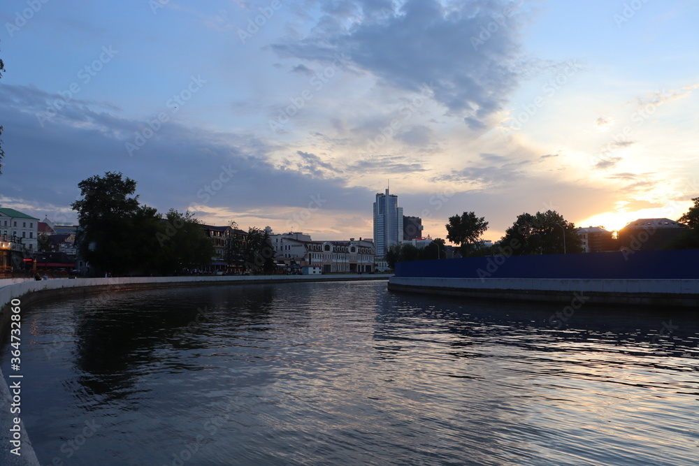 MInsk city quayside with beautiful sunset view