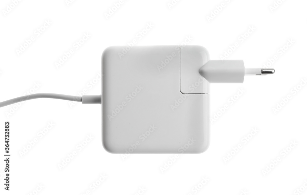 Power adapter for battery charging isolated on white, top view