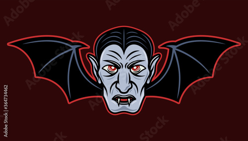 Dracula head with bat wings vector illustration