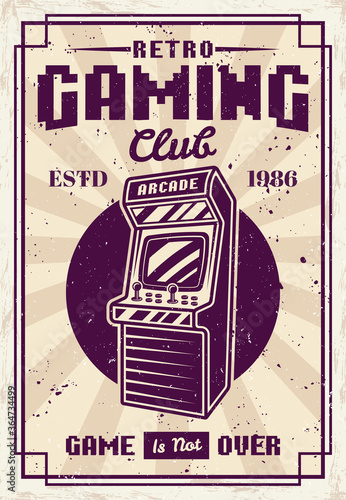 Retro gaming club retro poster with arcade machine