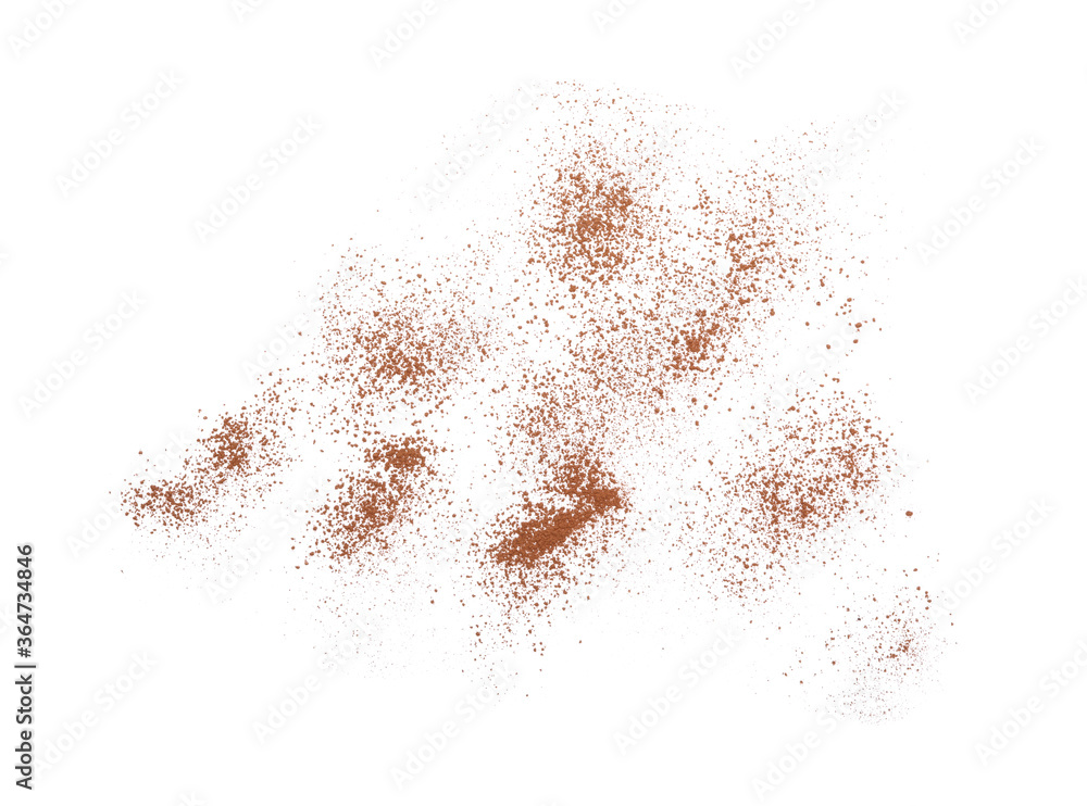 Brown cocoa powder on white background, top view Brown cocoa powder on white background, top view