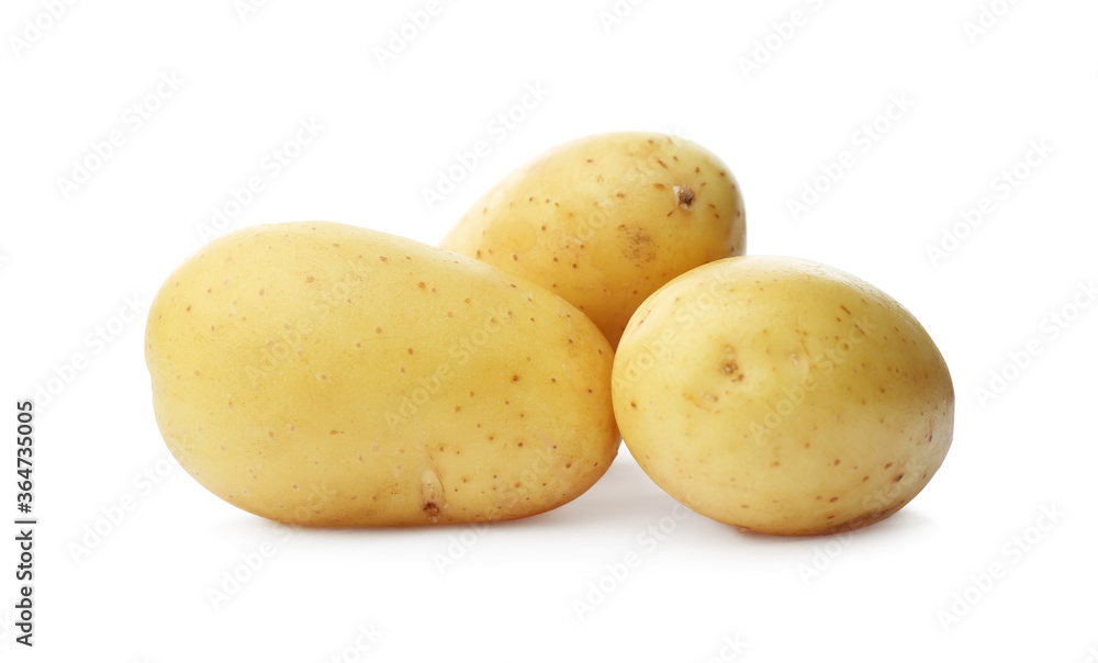 Fresh raw organic potatoes isolated on white Fresh raw organic potatoes isolated on white