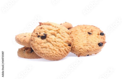 Chocolate chip cookies isolated on white background. Sweet biscuits