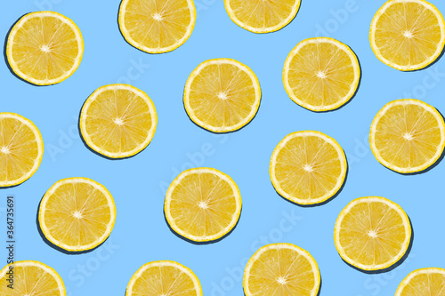 lemon slices pattern on a blue background, tropical summer poster