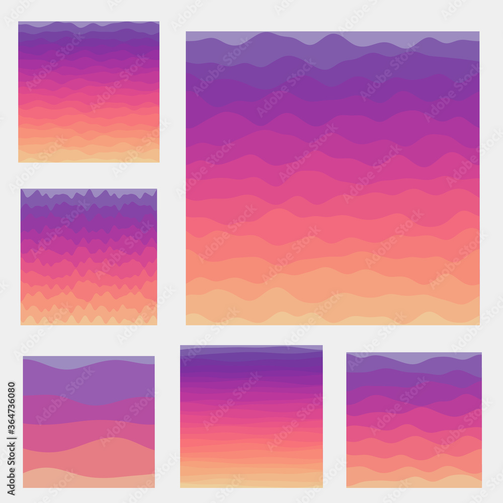 Abstract waves background collection. Curves in sunset colors. Appealing vector illustration.