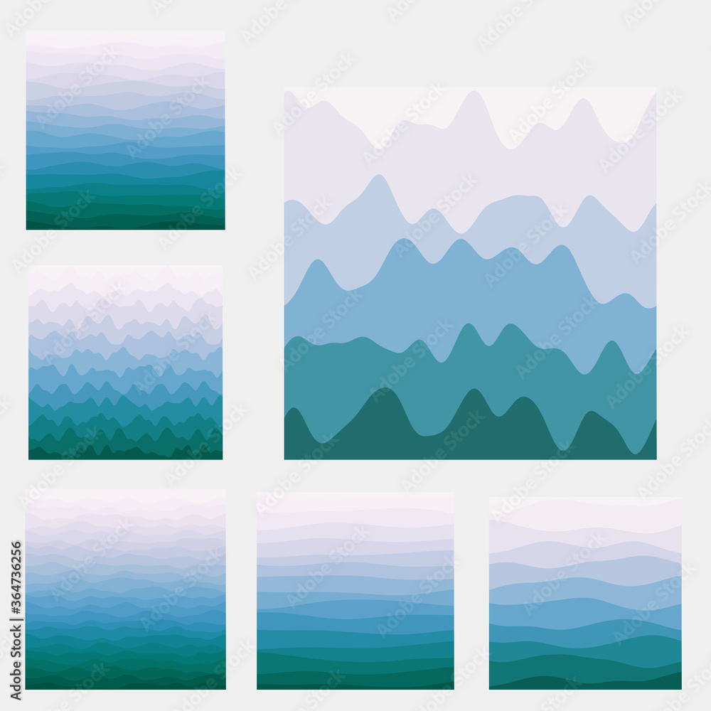 Abstract waves background collection. Curves in purple blue green colors. Beautiful vector illustration.