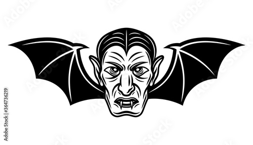 Dracula head with bat wings vector illustration