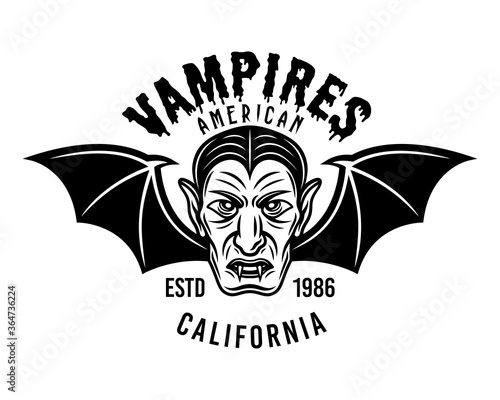 Dracula head with bat wings vector emblem or print