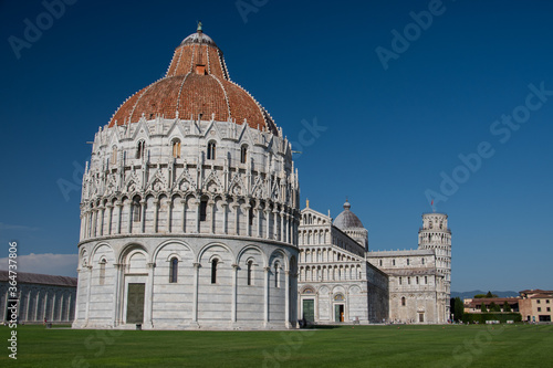 The Pisa Baptistery of St. John  is a Roman Catholic ecclesiastical building located in the Piazza dei Miracoli  near the cathedral s and the famous leaning tower.