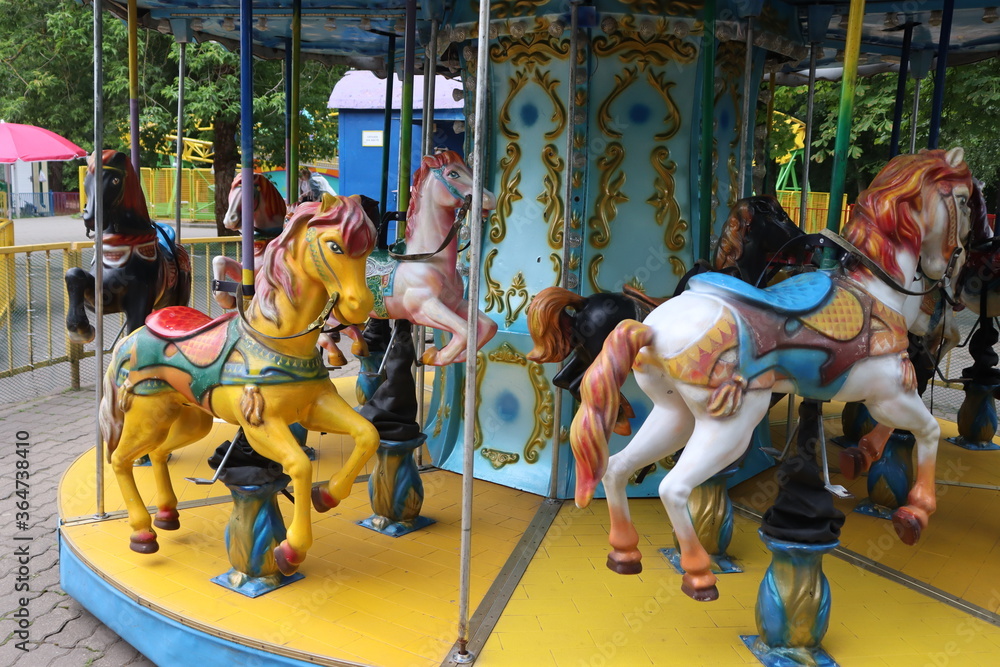 kids carousels in belarusian city park