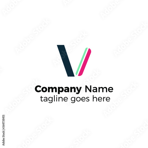 two colors v logo design icon vector illustration simple line