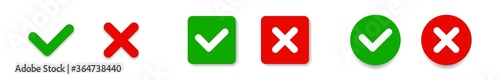 Check mark and red cross icons. Yes and no. Isolated vector elements
