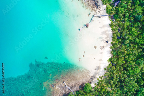 Top view aerial image of an stunning beautiful sea landscape white sand beach with turquoise water copy space,