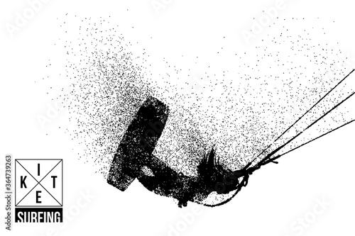 Kitesurfing and kiteboarding. Silhouette of a kitesurfer. Woman in a jump performs a trick. Big air competition. Vector illustration. Thanks for watching