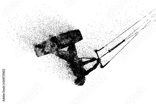 Kitesurfing and kiteboarding. Silhouette of a kitesurfer. Man in a jump performs a trick. Big air competition. Vector illustration. Thanks for watching