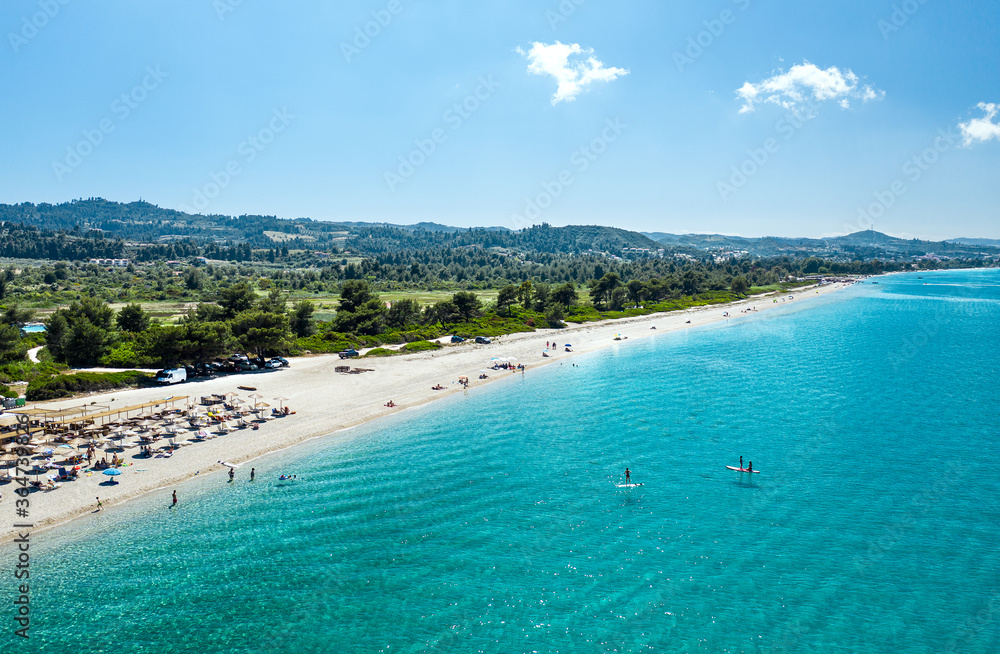 Drone view at beautiful coast in Greece, Halkidiki Peninsula