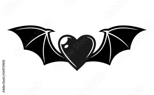 Heart with bat wings vector tattoo style object