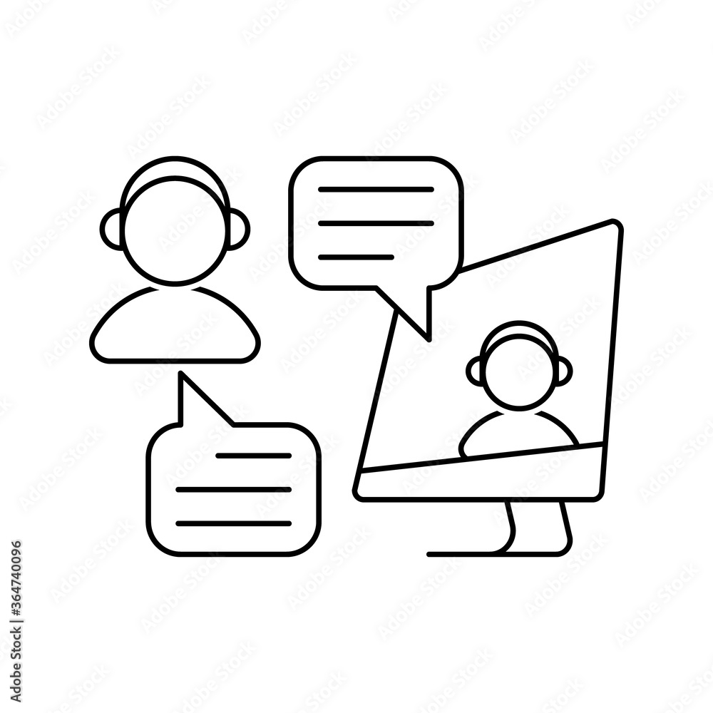 Online chat vector icon. People in headphones talking via internet. Video conversation icon. For freelance, distant work Online chat vector icon. People in headphones talking via internet. Video conversation icon. For freelance, distant work
