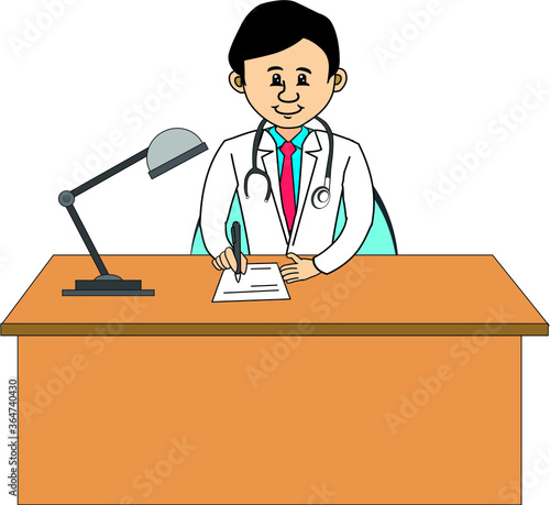 doctor writing prescription letter suggestions on his chamber sitting on a chair