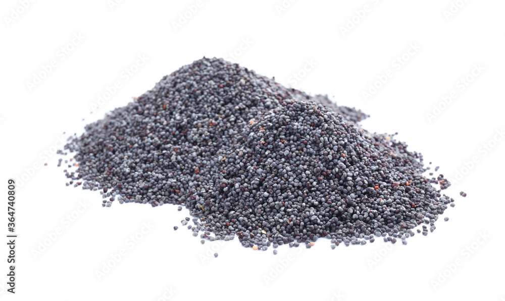 Pile of dry poppy seeds isolated on white Pile of dry poppy seeds isolated on white