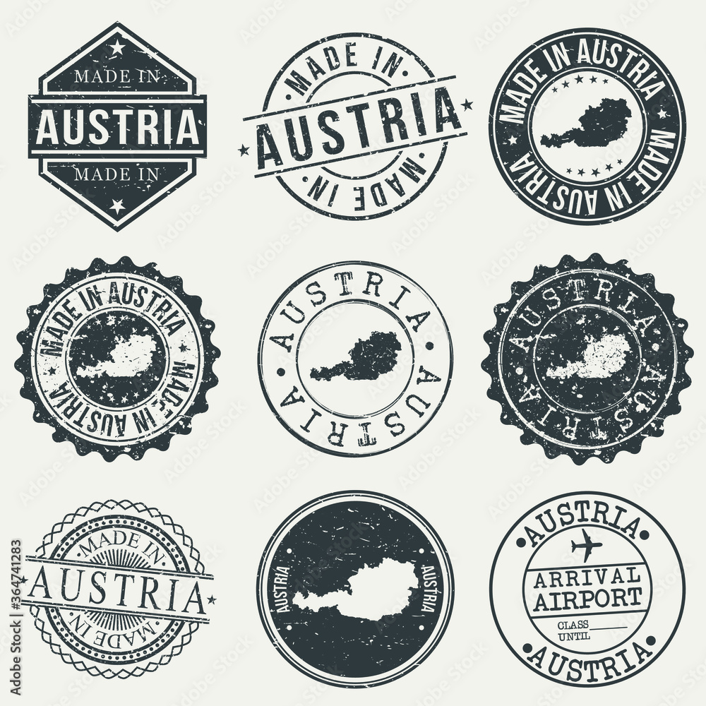Austria Travel Stamp Made In Product Stamp Logo Icon Symbol Design Insignia.