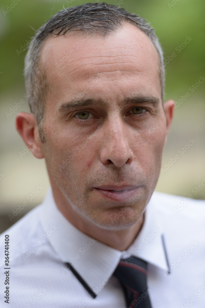 Fototapeta premium Portrait of mature handsome businessman with gray hair outdoors