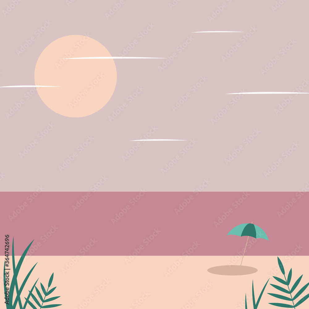 Sea illustration. Beach sunrise vector