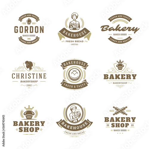 Bakery logos and badges design templates set vector illustration.