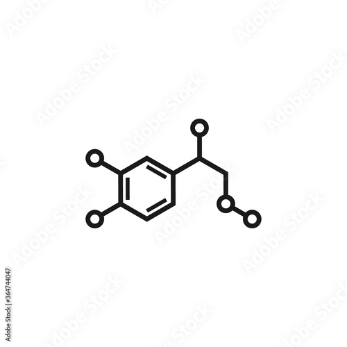 Adrenalin molecula structure. black line icon isolated on white background.