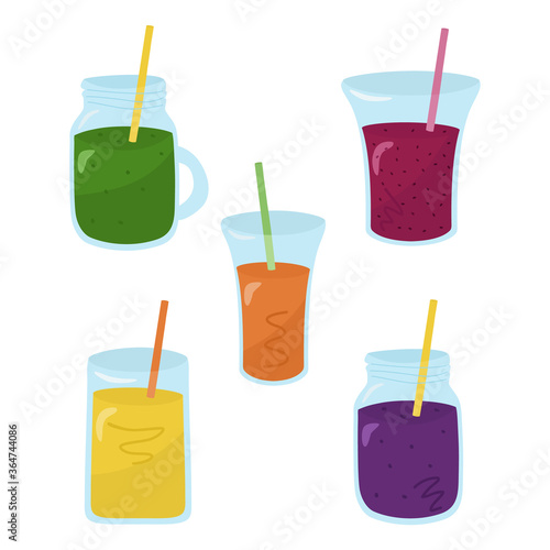 Smoothie set. Detox, proper nutrition. Vector. In the style of hand drawing.