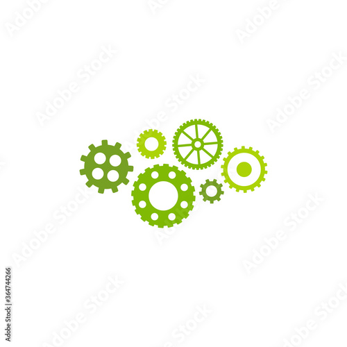 Gears icon isolated on white background. Combination of pinions of bright green colors.