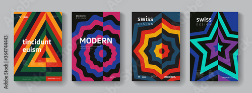 Collection of geometric retro pattern. Swiss modernism posters set. Bauhaus style background.