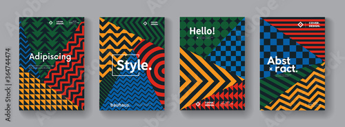 Memphis geometric pattern collection. Abstract swiss posters set.