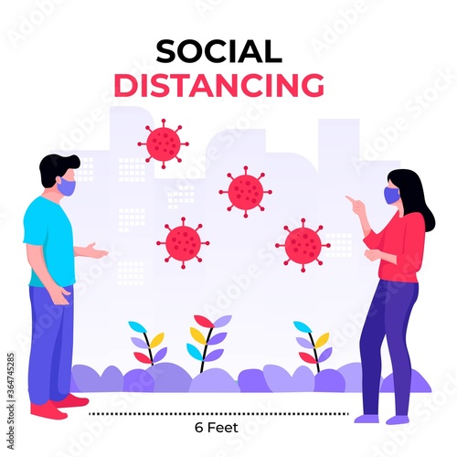 Social distancing to prevent corona virus. Man and Woman standing  stand apart  from each other.