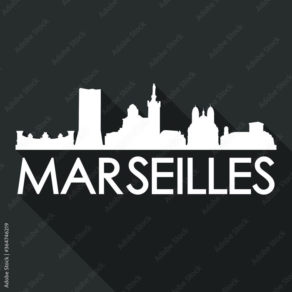 Marseilles Flat Icon Skyline Silhouette Design City Vector Art Famous Buildings.
