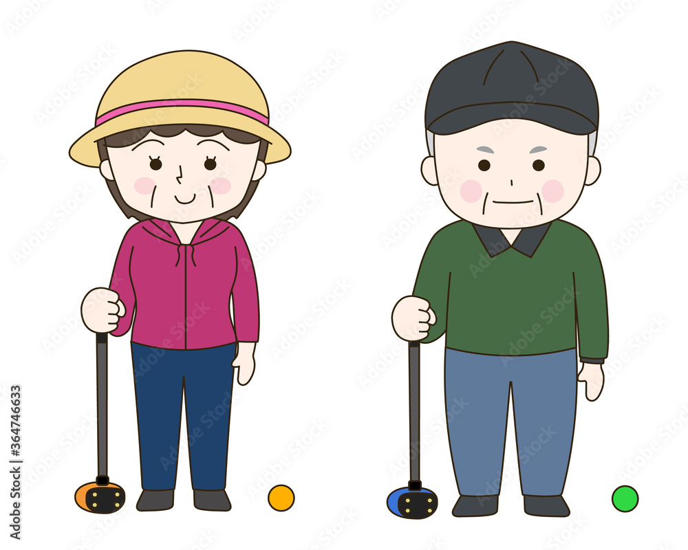 Elderly man and woman playing park golf. Vector illustration isolated on white background. Elderly man and woman playing park golf. Vector illustration isolated on white background.