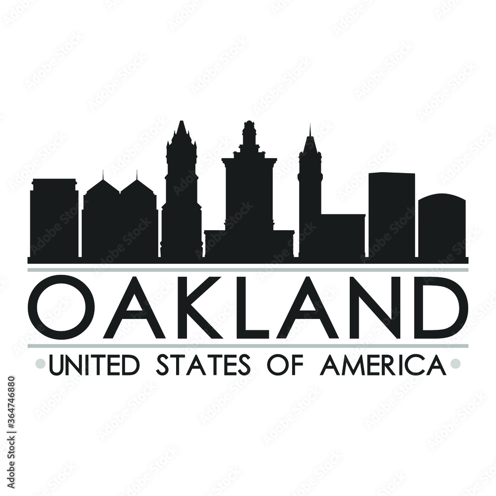 Oakland California USA Skyline Silhouette Design City Vector Art Famous Buildings.