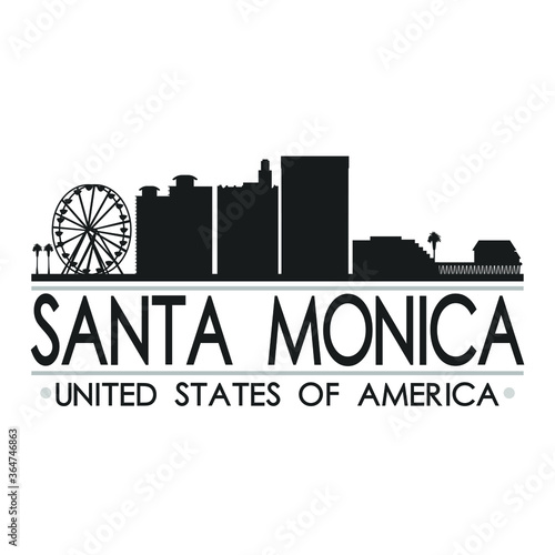 Santa Monica California USA Skyline Silhouette Design City Vector Art Famous Buildings.