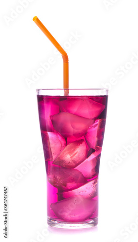Glass of red grape juice with fruit isolated on white