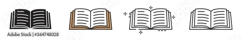 open book icon in different style vector illustration, logo isolated on white background, vector illustration