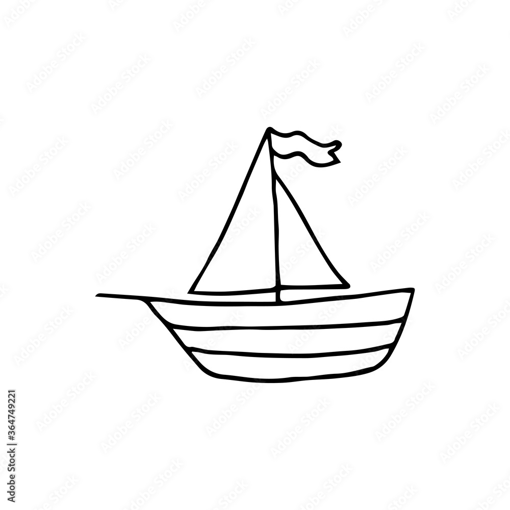 The ship is drawn by hand in doodle style, coloring. Isolated on a white background, logo. ship isolated minimal icon. liner graph line vector icon for websites and mobile minimalistic flat design.