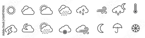 Fotografie, Obraz Weather icons set in line style, Weather isolated on white background