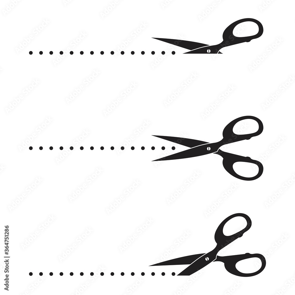 scissors with cut line icon, isolated on white background, vector illustration scissors with cut line icon, isolated on white background, vector illustration