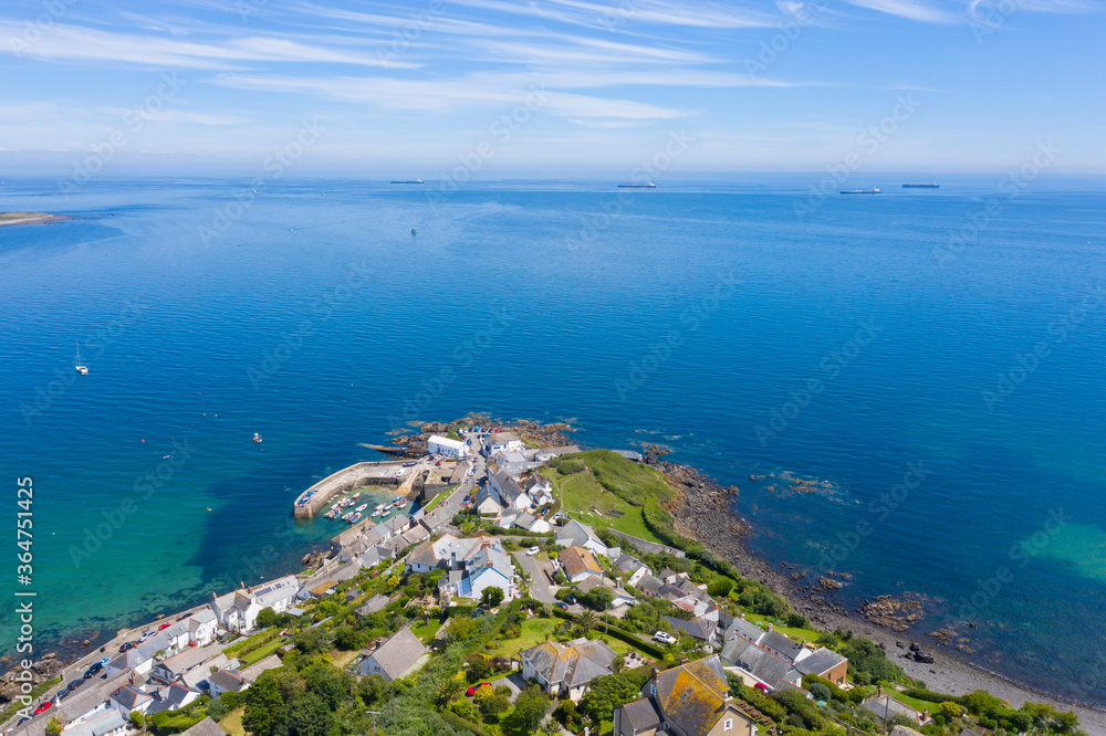 Aerial photograph of Coverack, Helston, Cornwall, England, United Kingdom